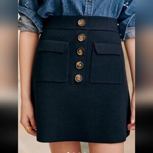 Sezane Sorena Navy Blue Merino Wool Short Skirt in High Waisted Knit